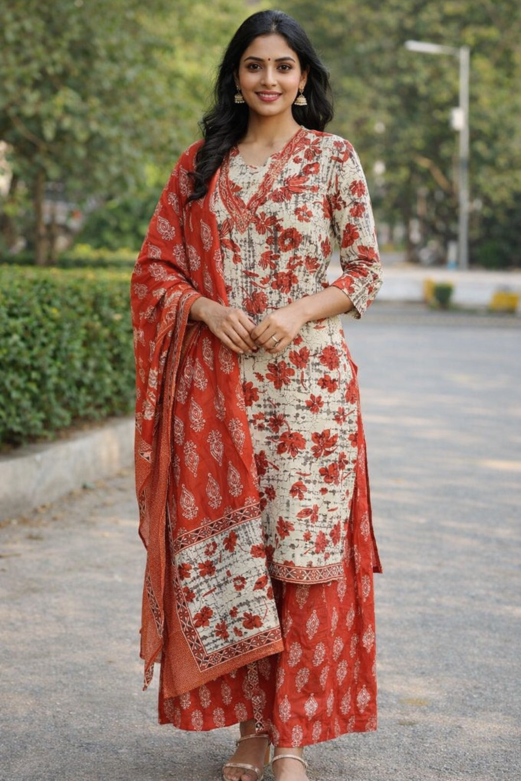 Yufta Aztec Printed 3-Piece Kurta set