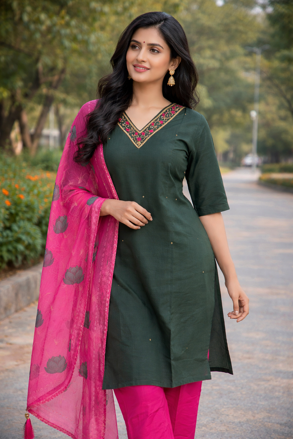 Yeame Embroidered Mul Chanderi 3-Piece Kurta Set