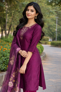 Magenta Straight fit Embroidered 3-Piece Kurta Set