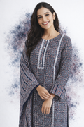 Ethic Blue & White Cotton 3-Piece Kurta Set