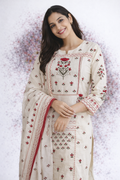 Off-Cream Floral Print 3/4th Sleeve 3-Piece Kurta Set