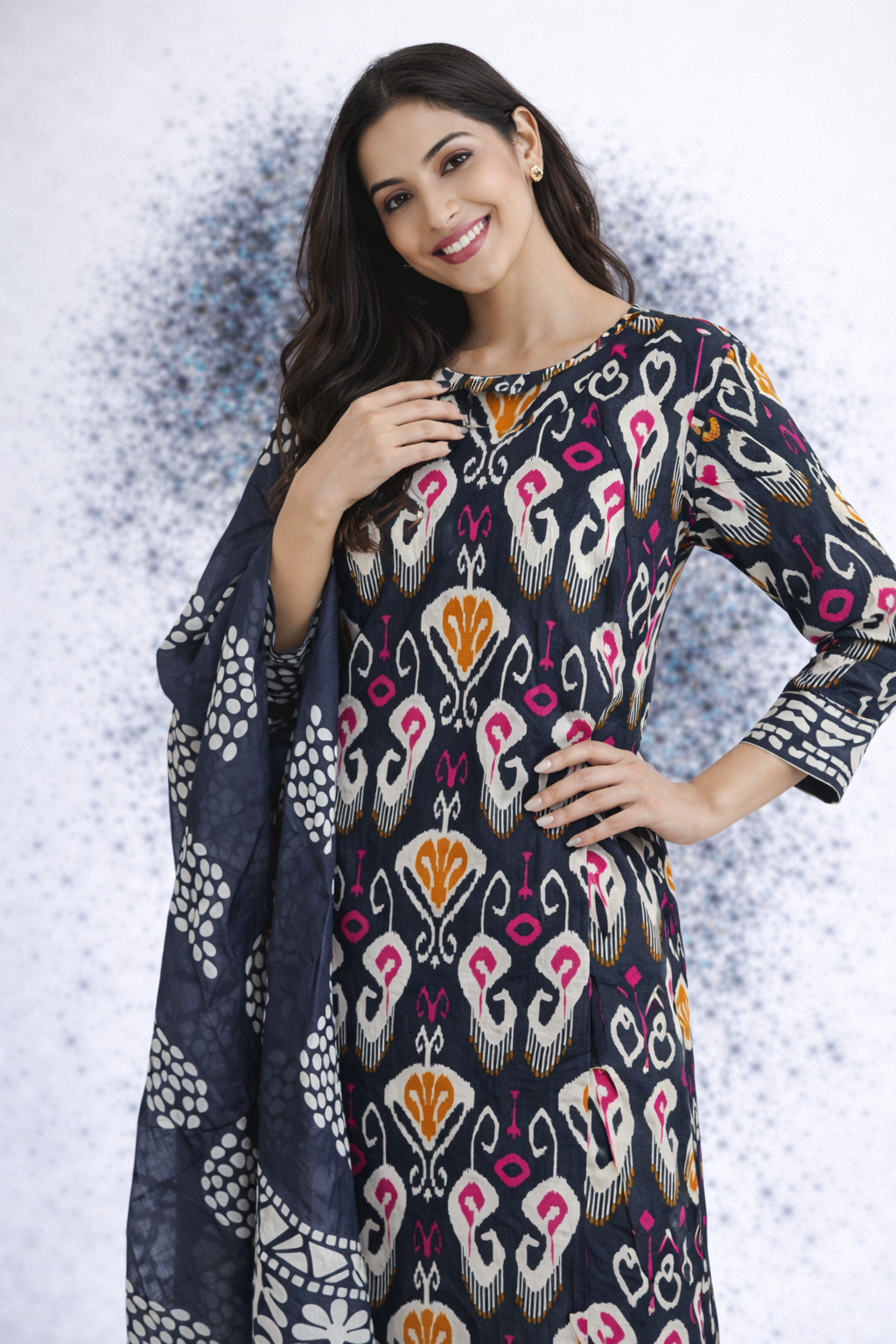 Ikat print Pure Cotton 3-Piece Kurta Set
