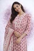 Light Pink and Cream Anarkali Printed 3-Piece Set