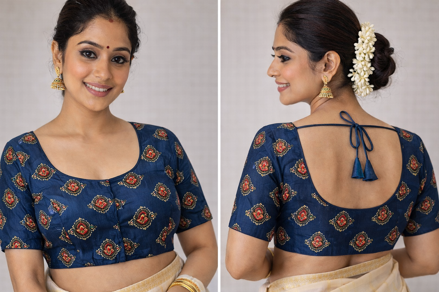 Royal Blue Heritage Motif Blouse