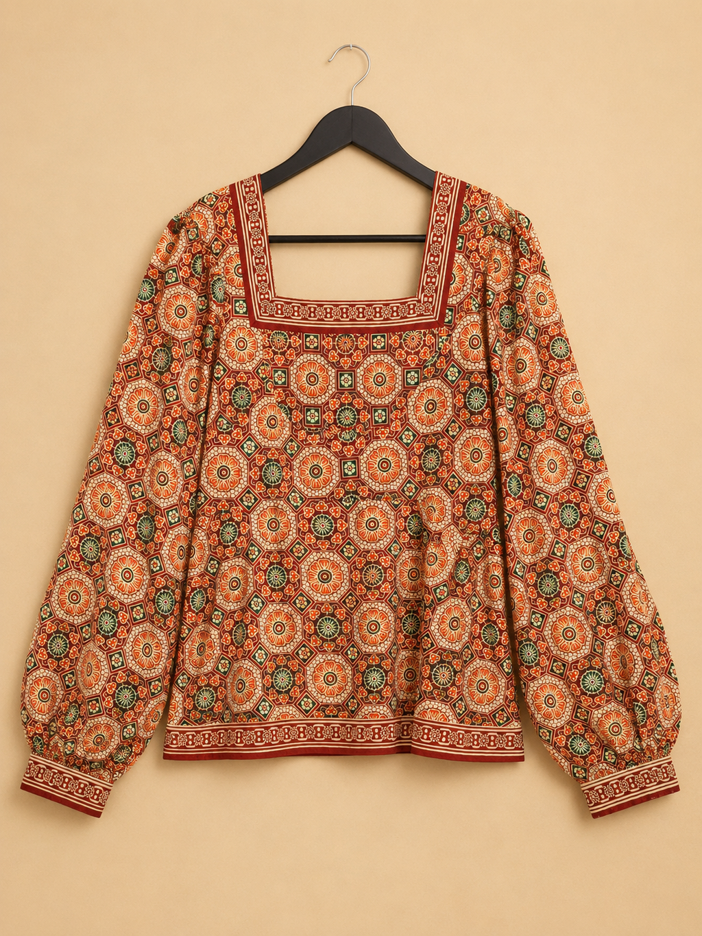 Heritage Mosaic Square Neck Tie-Back Blouse