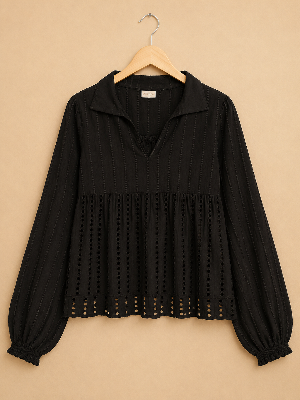 Midnight Broderie Peplum Top