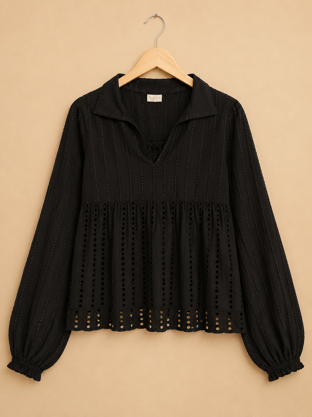 Midnight Broderie Peplum Top