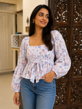 Pastel Blossom Tiered Peplum Top
