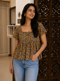 Mustard Floral Swing Cotton Top