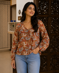 Rust Paisley V-Neck Blouse