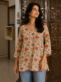 Ivory Floral Handblock-Inspired Tunic Top