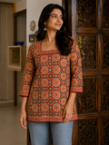 Heritage Mosaic Square Neck Tie-Back Blouse
