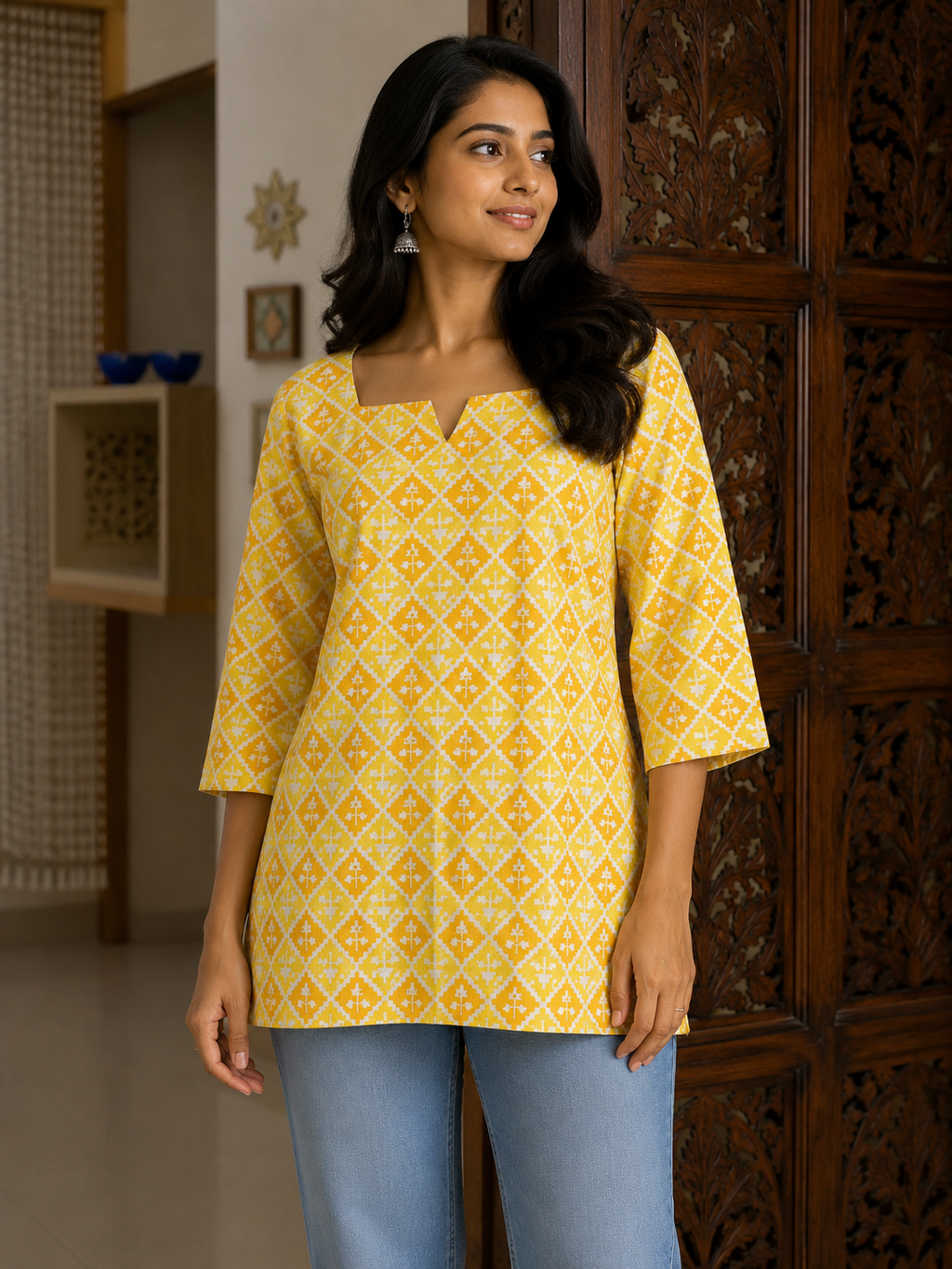 Golden Ikat Charm Cotton Top
