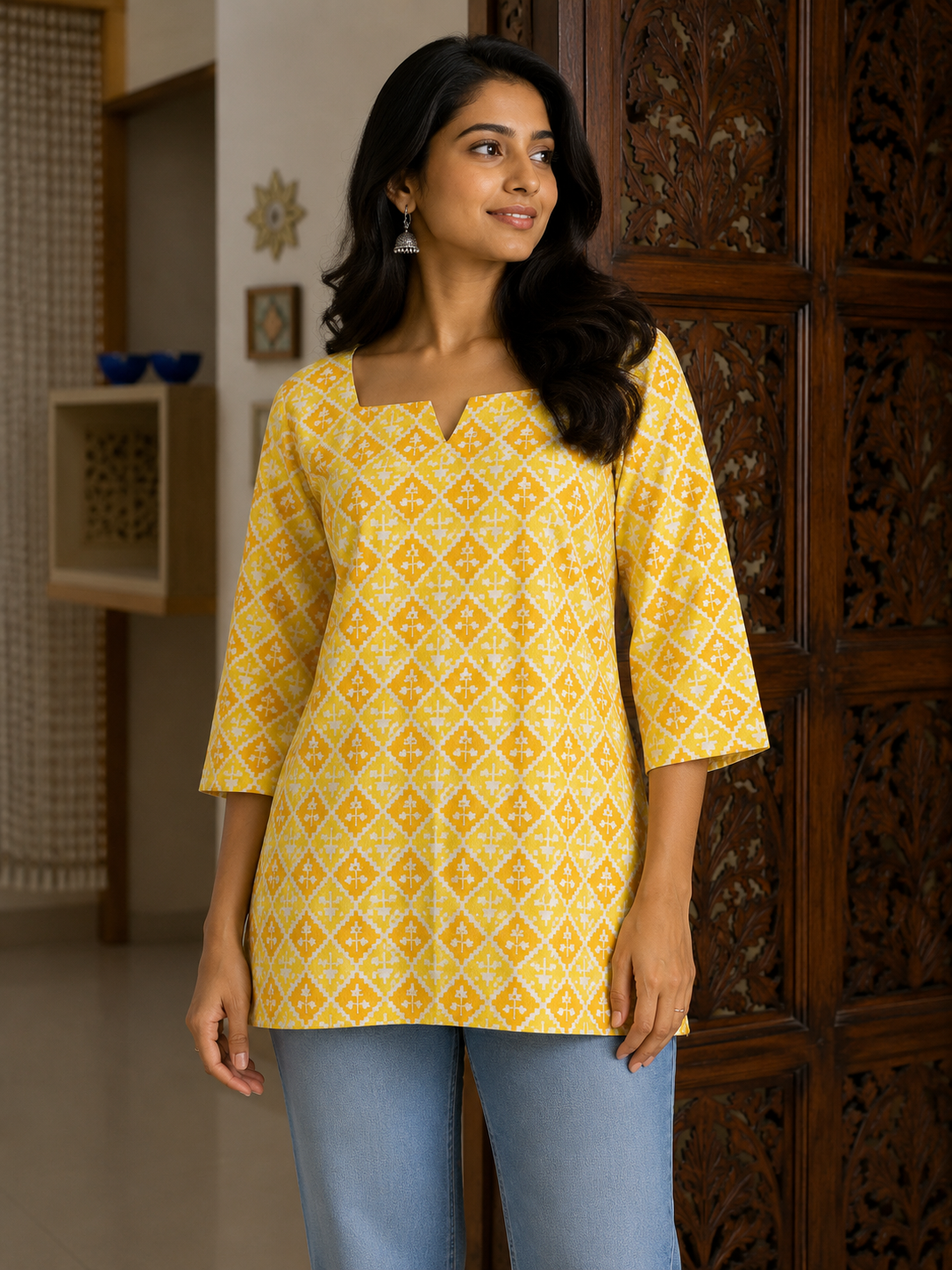 Golden Ikat Charm Cotton Top