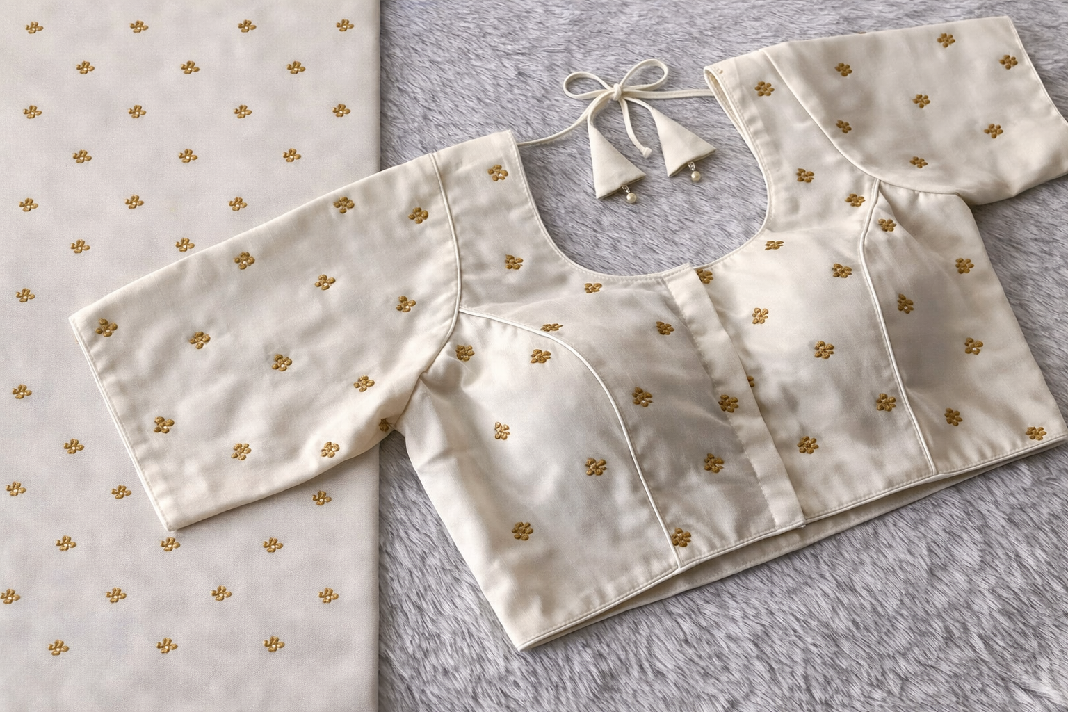 Elegant Ivory Gold Motif Blouse