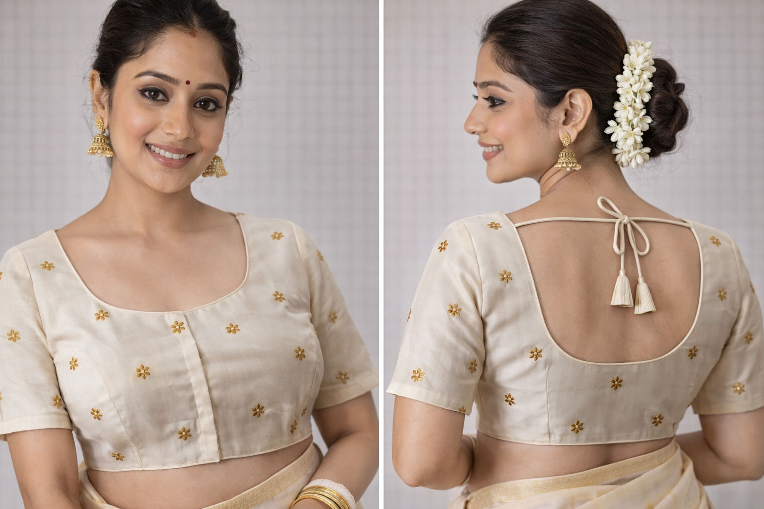 Elegant Ivory Gold Motif Blouse