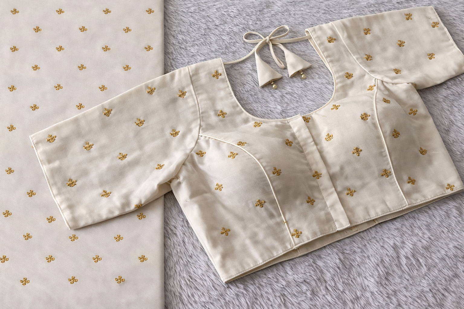 Elegant Ivory Gold Motif Blouse