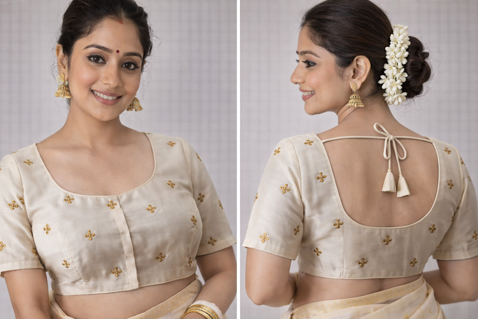 Elegant Ivory Gold Motif Blouse