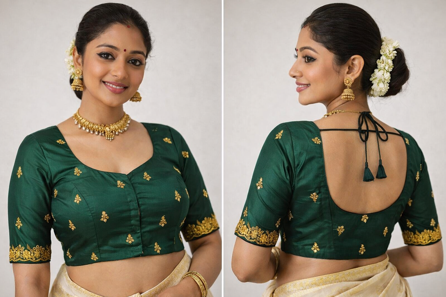 Classic Gold Motif Silk Blouse