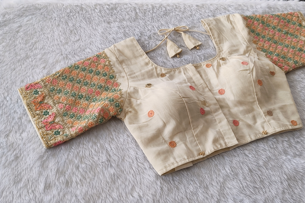 Ivory Floral Embroidered Sleeve Blouse