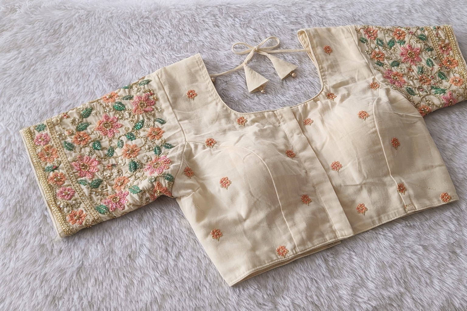 Ivory Floral Embroidered Sleeve Blouse