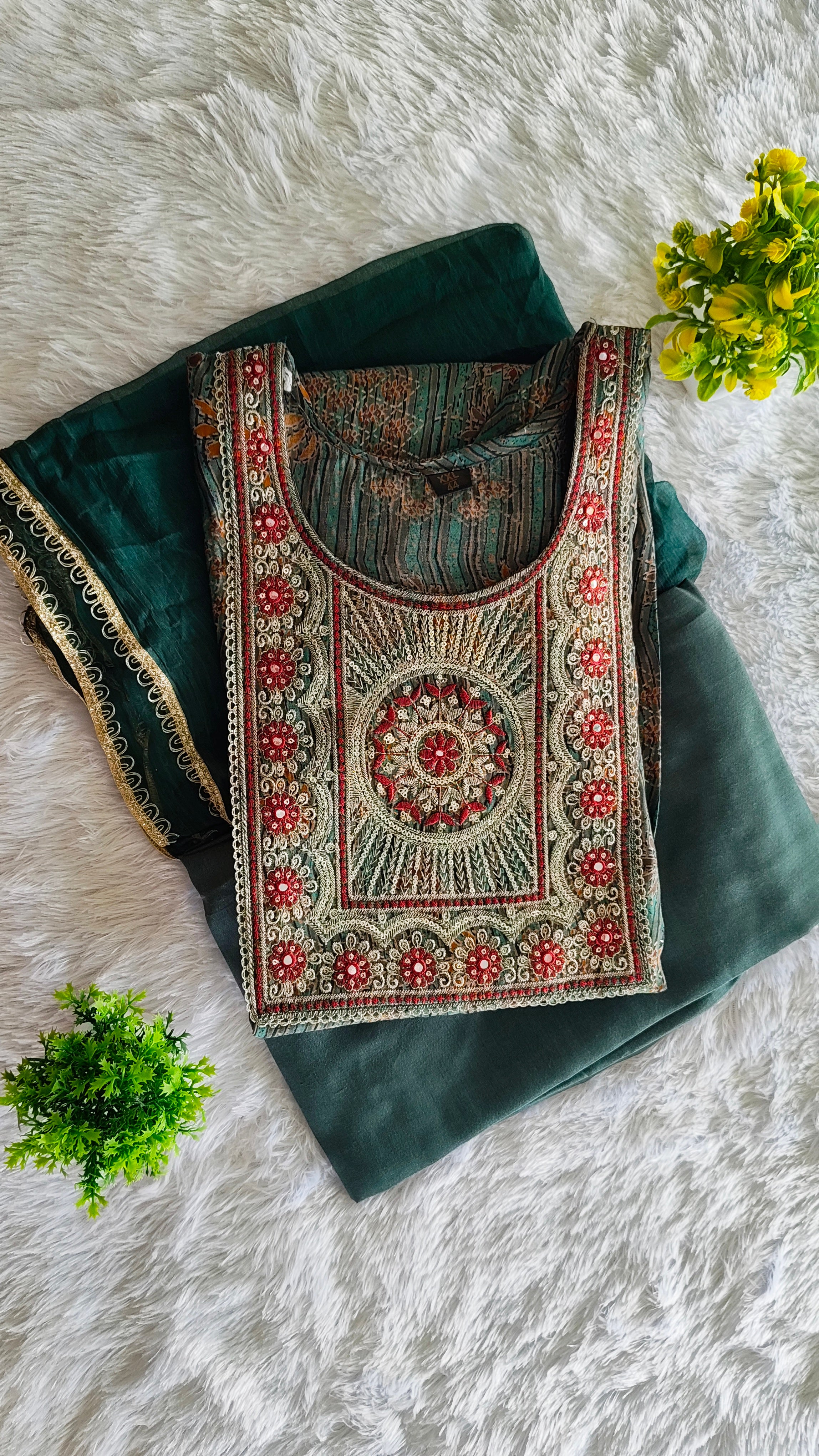 Elegant Green Printed Kurta 3-Piece Set