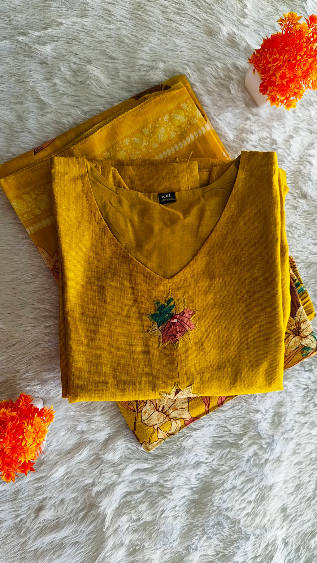 Mustard Yellow Semi Silk 3-Piece Kurta Set