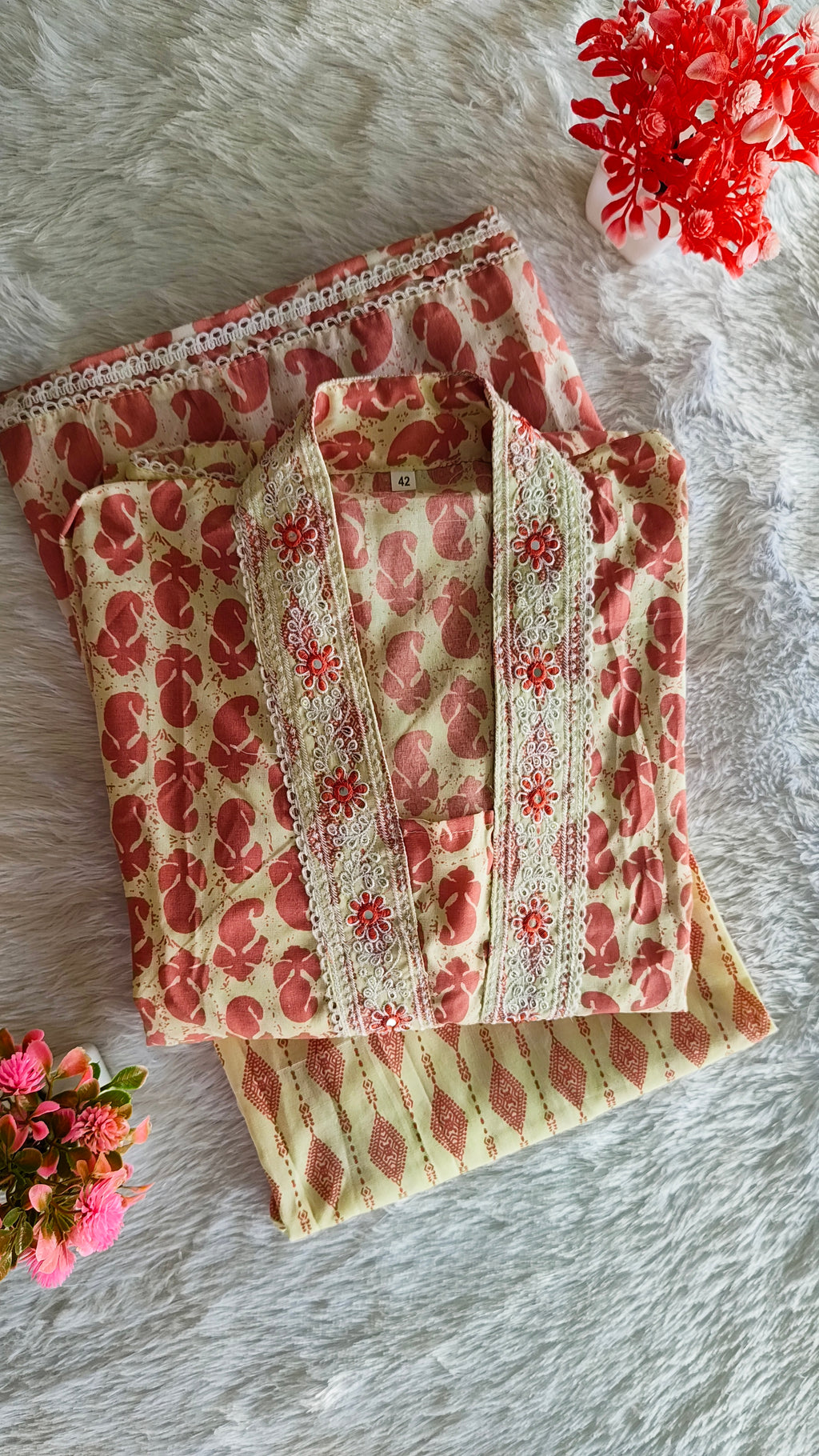Light Pink and Cream Anarkali Printed 3-Piece Set