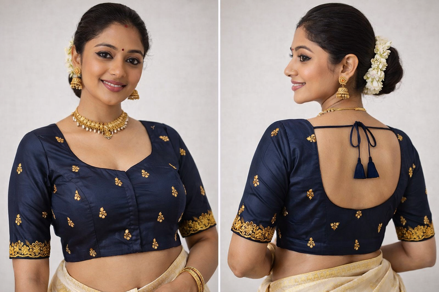 Classic Gold Motif Silk Blouse