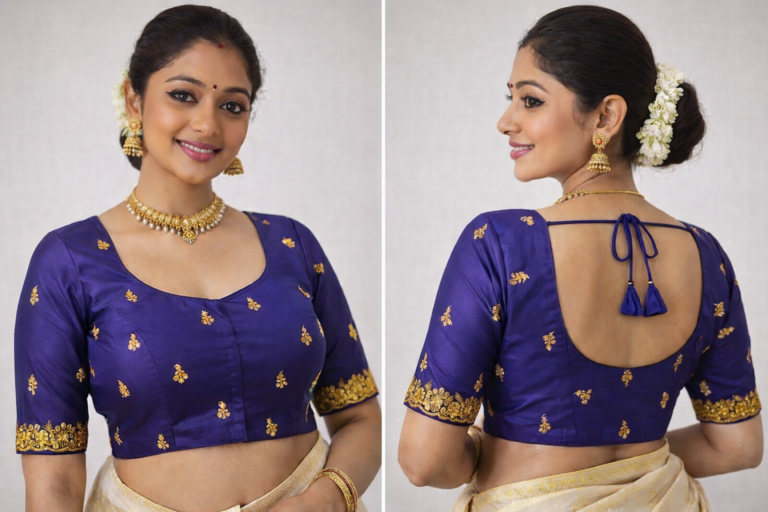 Classic Gold Motif Silk Blouse