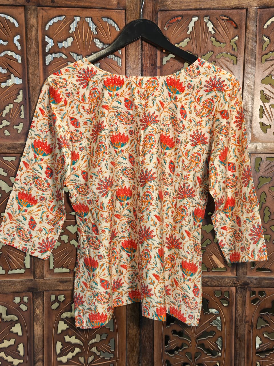Ivory Floral Handblock-Inspired Tunic Top