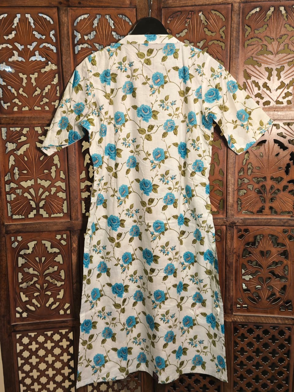 Blue Rose Floral Shift Cotton Dress