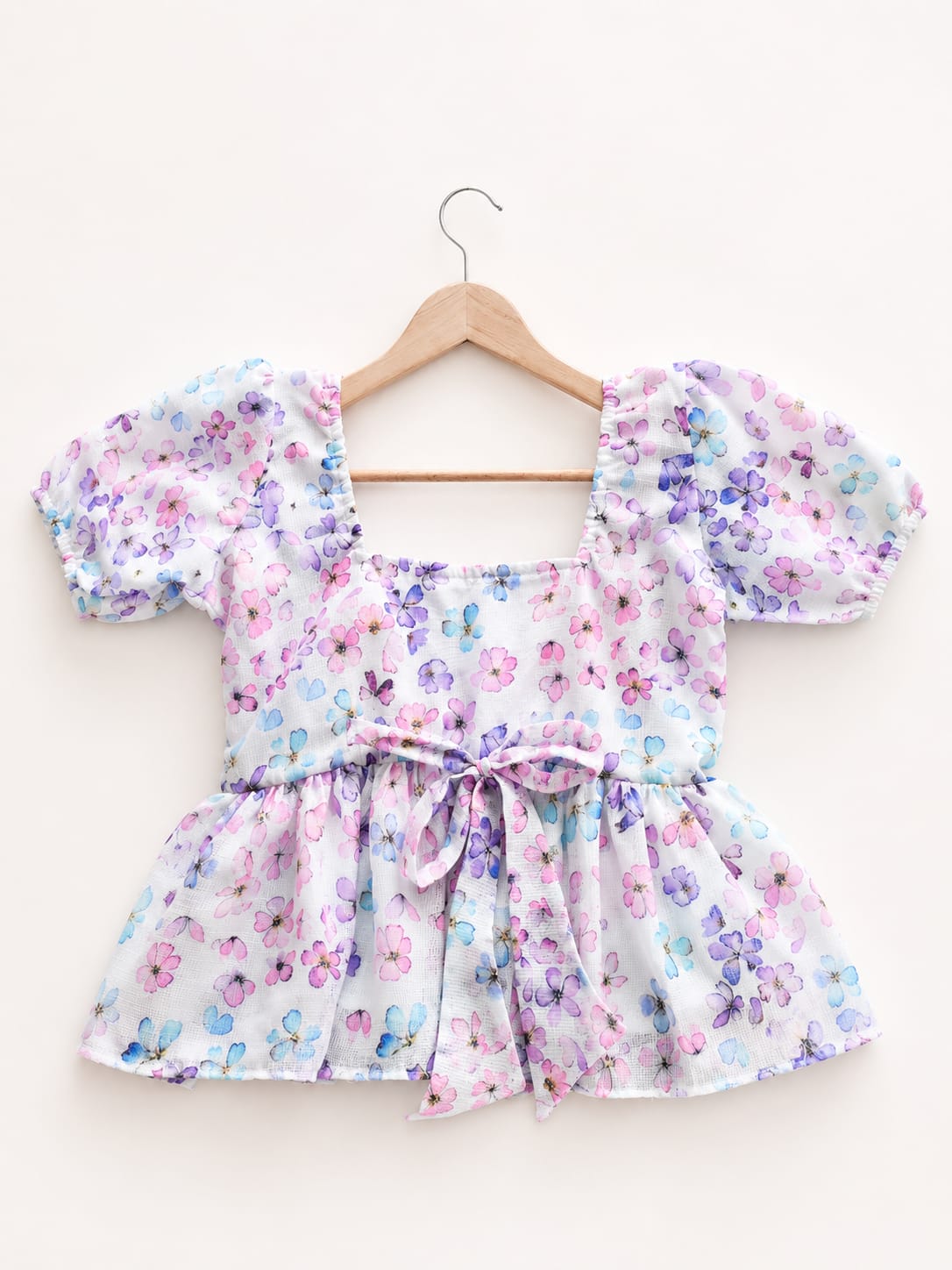 Pastel Bloom Puff Sleeve Peplum Top