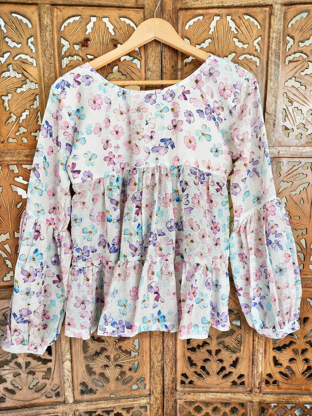Pastel Blossom Tiered Peplum Top