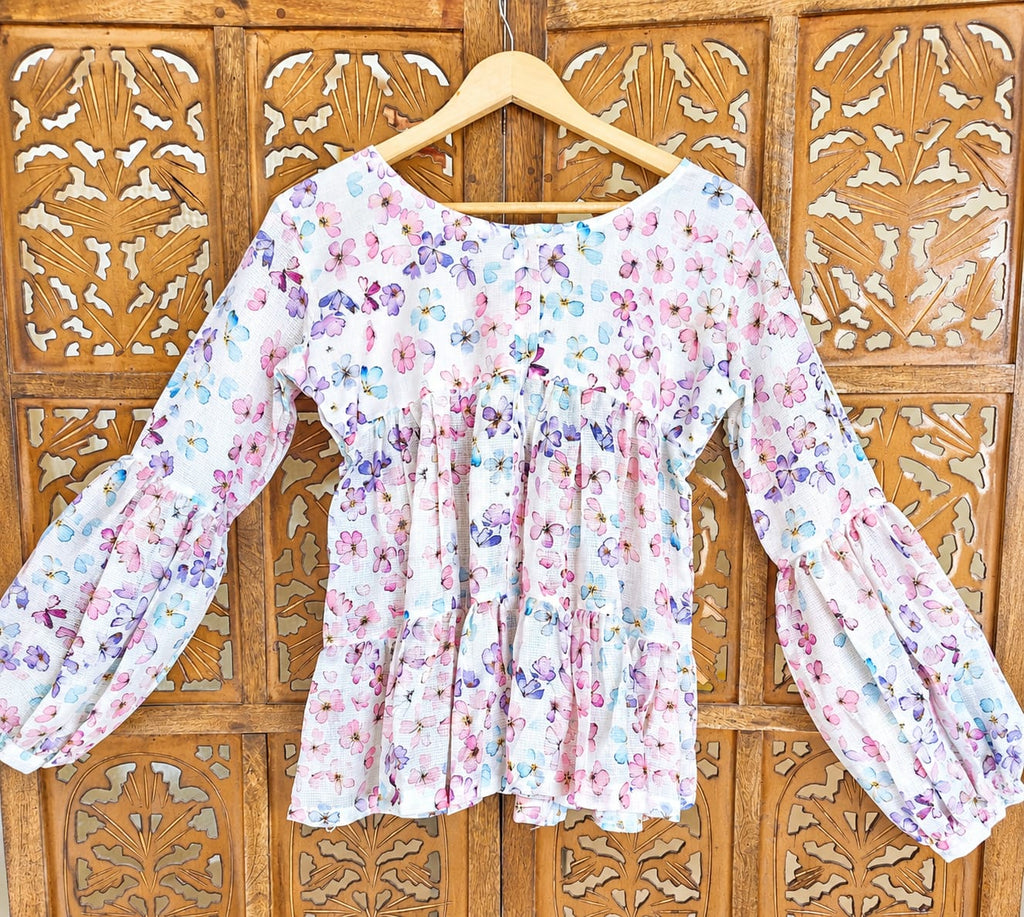 Pastel Blossom Tiered Peplum Top