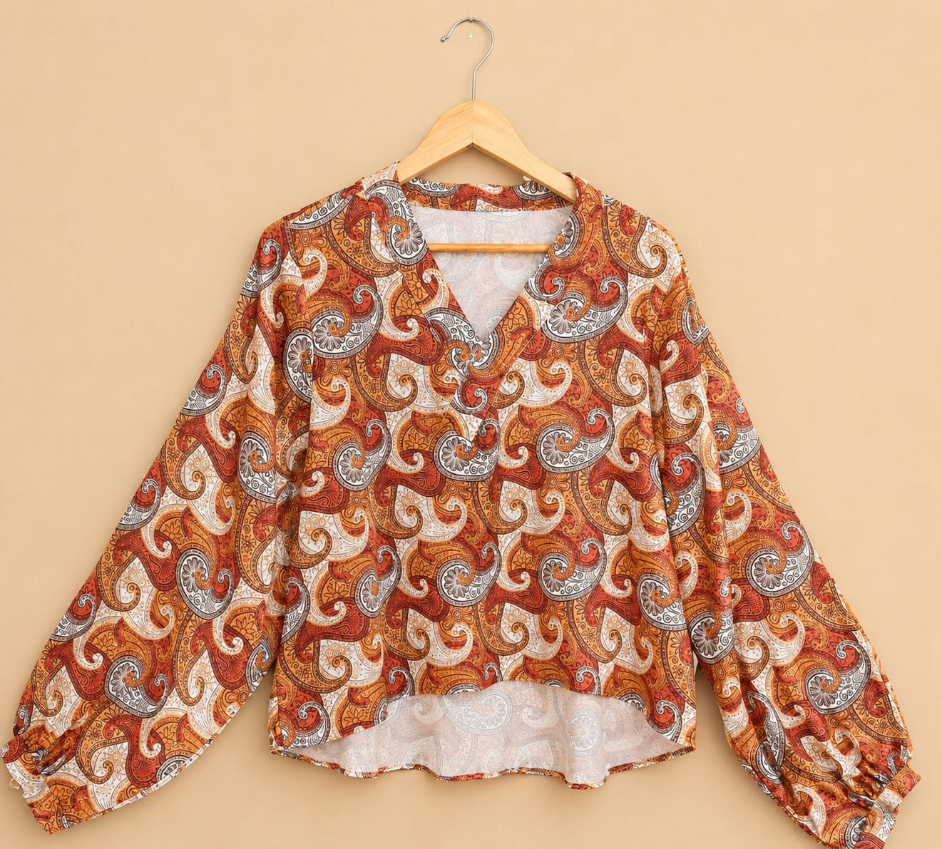 Rust Paisley V-Neck Blouse