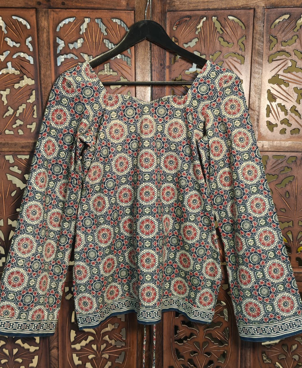 Indigo Floral Tie-Back Peplum Top