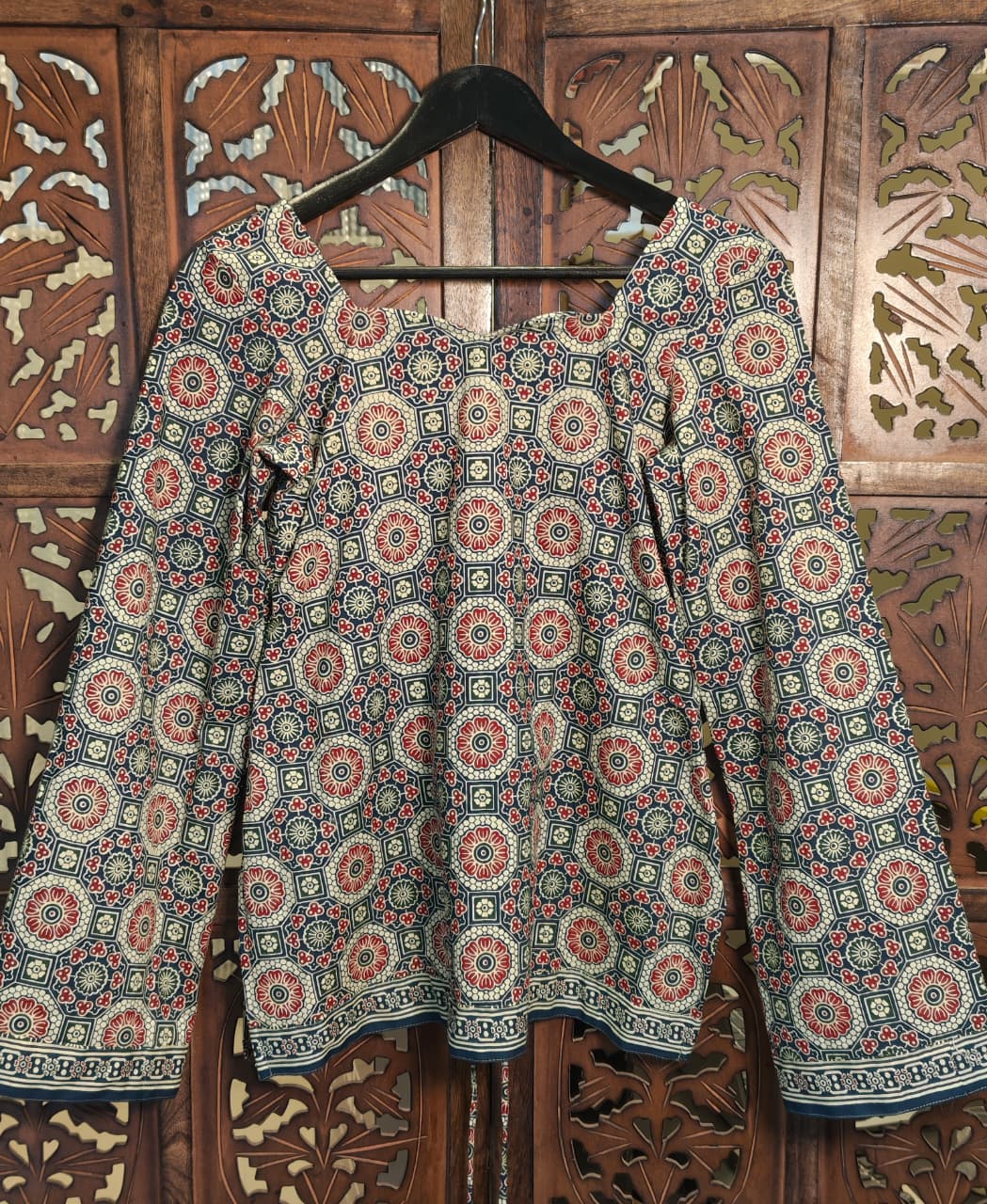Indigo Floral Tie-Back Peplum Top