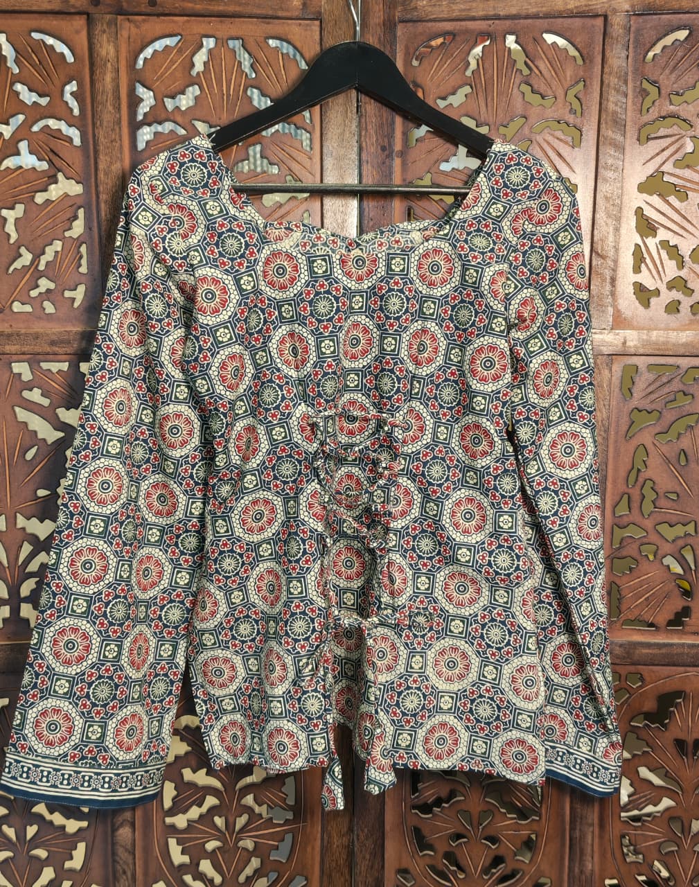 Indigo Floral Tie-Back Peplum Top