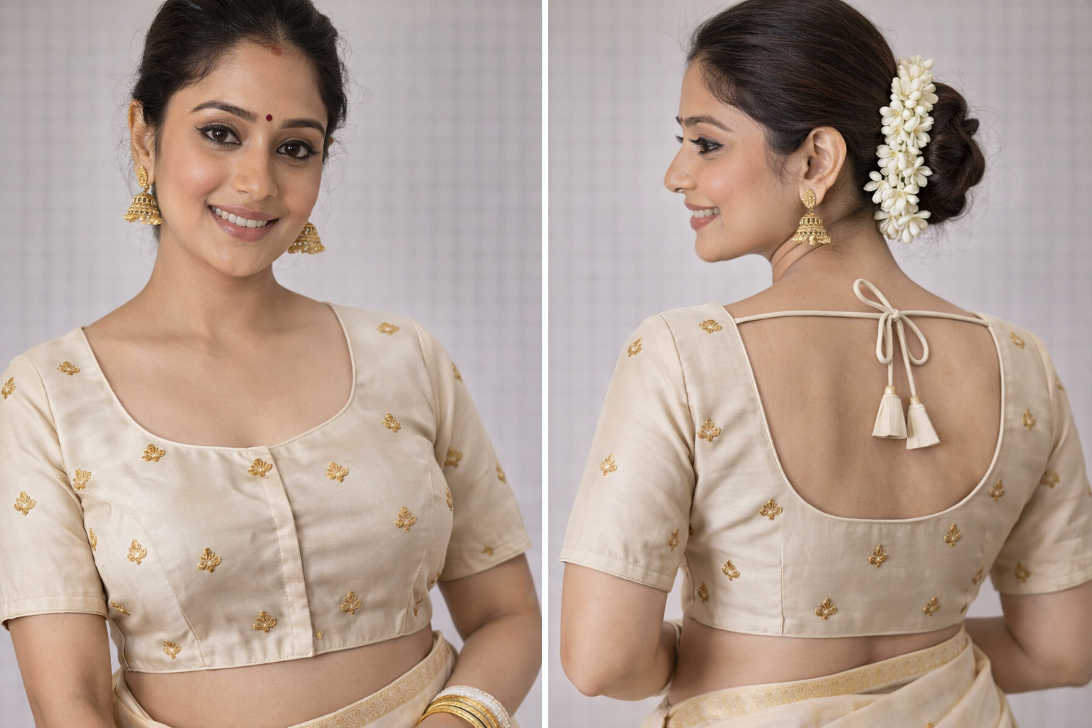 Elegant Ivory Gold Motif Blouse