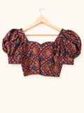Maroon Patola Print Puff Sleeve Crop Top