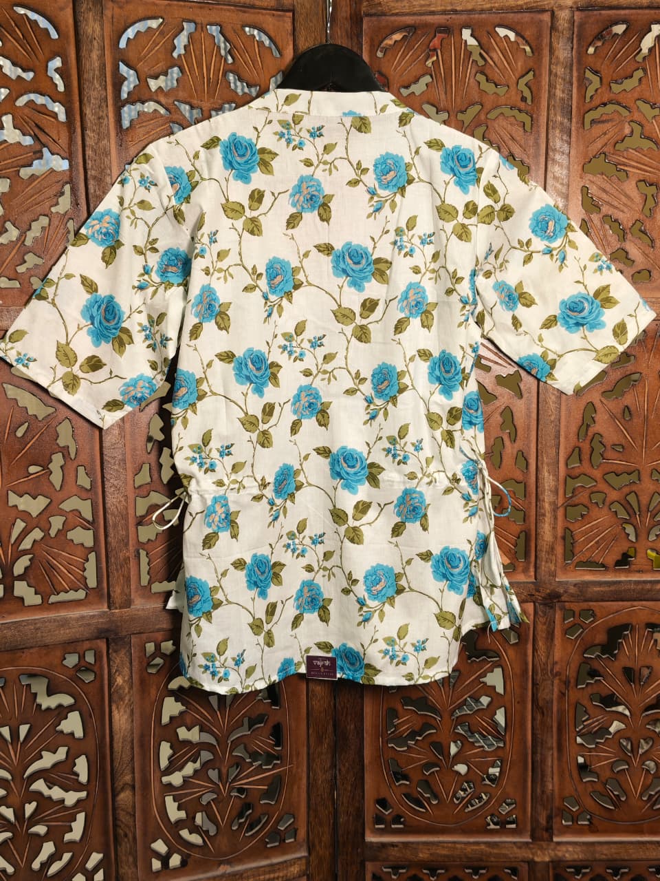 Blue Rose Wrap Peplum Cotton Top