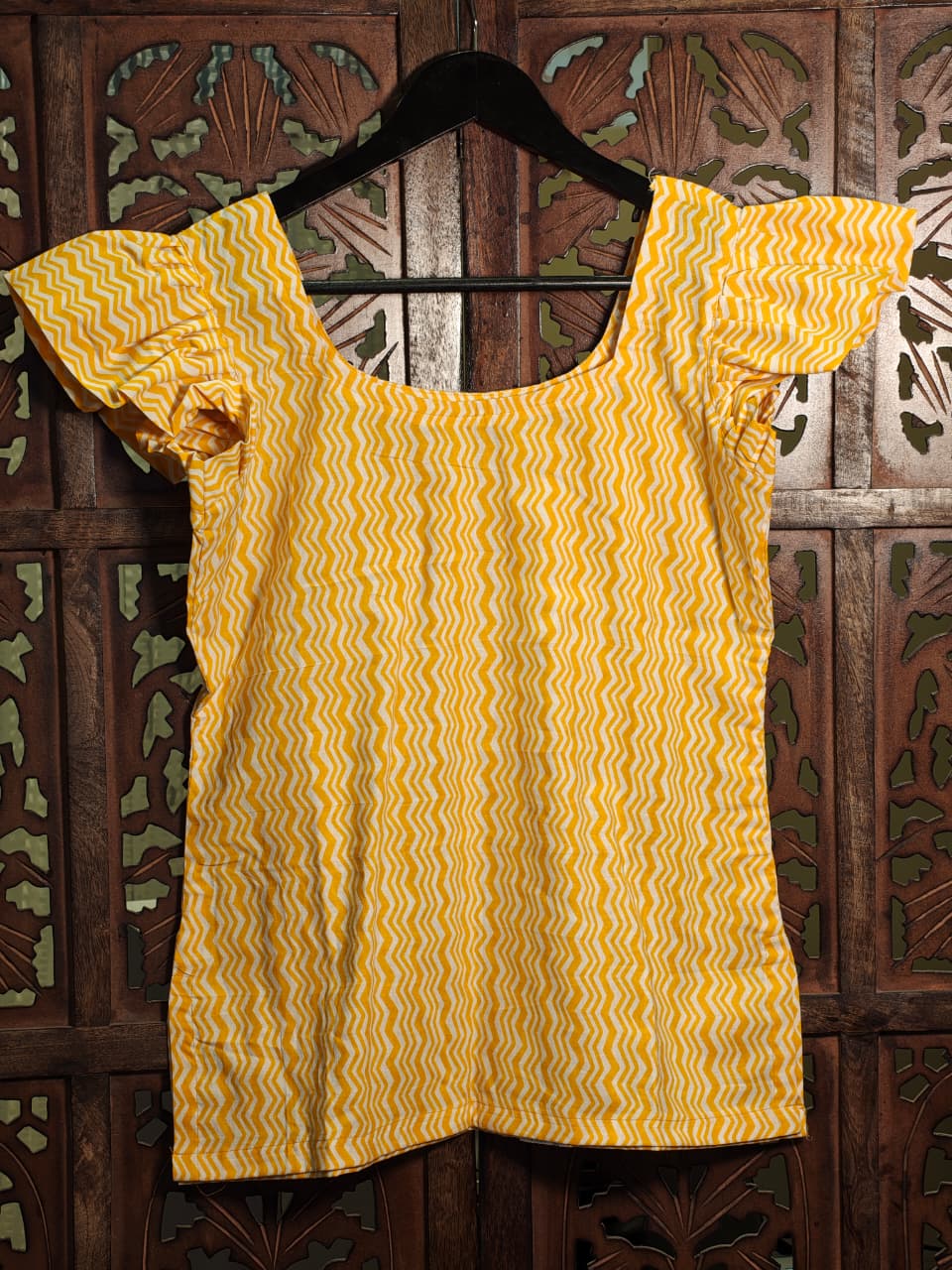Sunshine Chevron Ruffle Sleeve Cotton Top