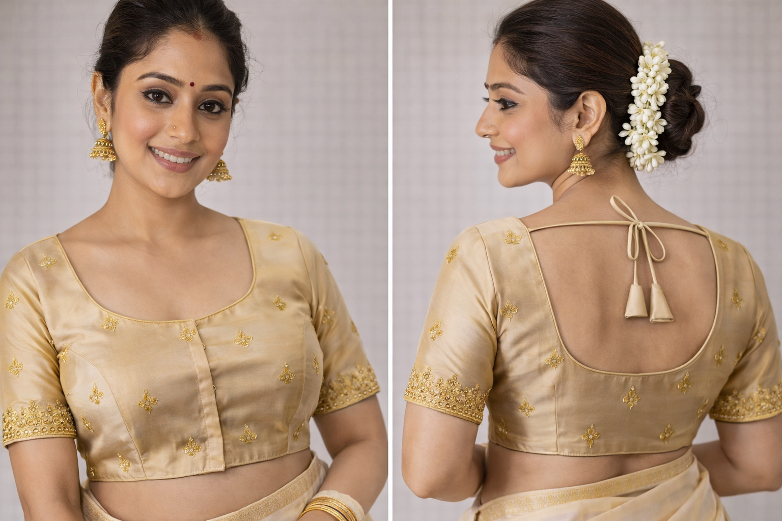 Classic Gold Motif Silk Blouse