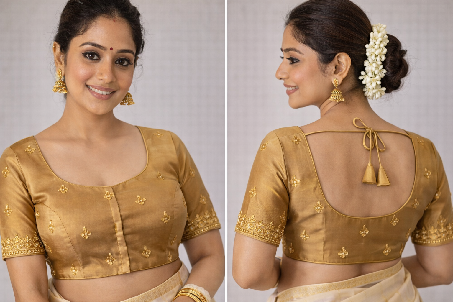 Classic Gold Motif Silk Blouse